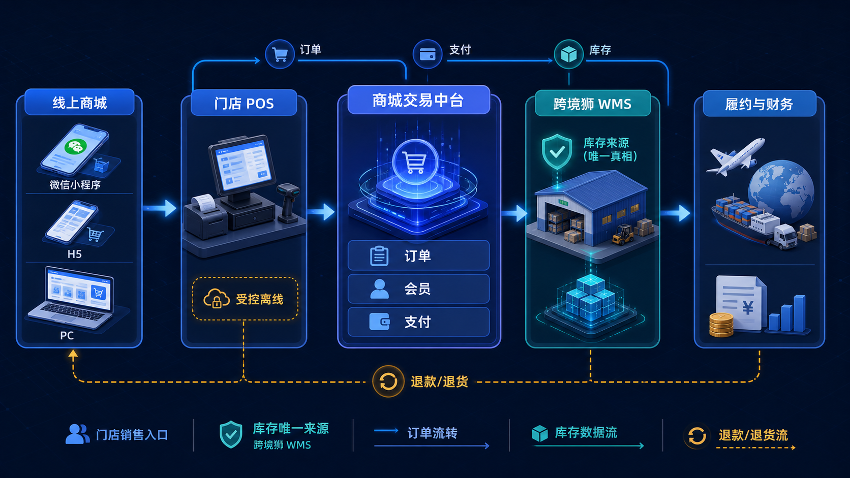 商城POS与WMS库存财务协同流程概念图